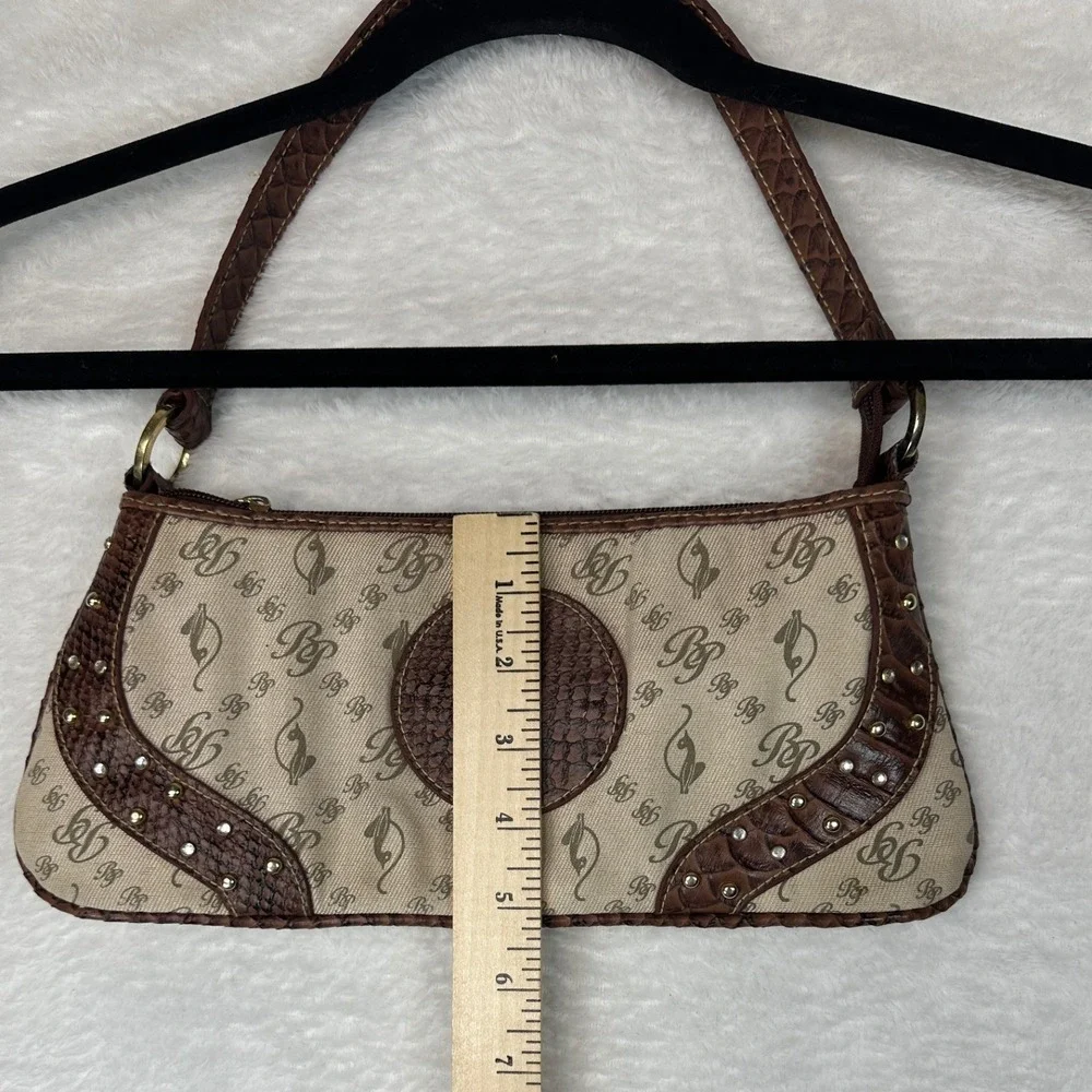 Baby Phat Monogram Baguette Y2K Shoulder Bag Womens Small Tan Brown Studded
